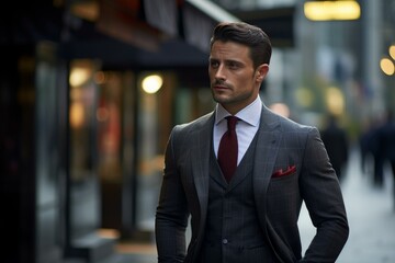 Fototapeta premium Confident Sophisticated male business owner. Confident businessman in classic suit. Generate ai