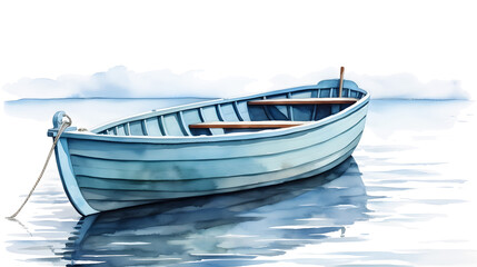 Naklejka na ściany i meble A rowboat on a river, watercolor style generative AI on transparent background