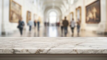 Fototapeta premium Stone table top with copy space. Museum background