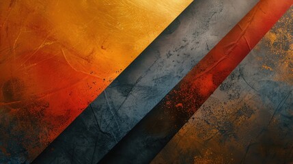 Black dark blue gray copper red brown burnt orange gold yellow abstract background. Color gradient ombre. Geometric shape. Stripe line angle. Rough noise grungy grain texture. Design. Template. Shine - obrazy, fototapety, plakaty
