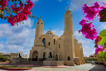 Modern Coptic Church with Bougainvillea in Sharm el Sheikh, Egypt