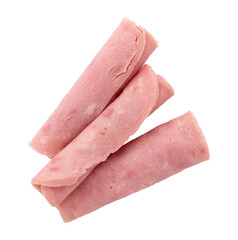 folded slices of boiled ham sausage isolated