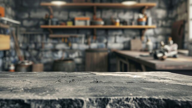 Stone table top with copy space. Workshop background