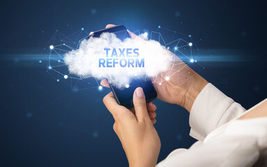 Hand using smartphone with cloud business concept