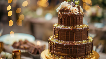 chocolate cake and golden deko