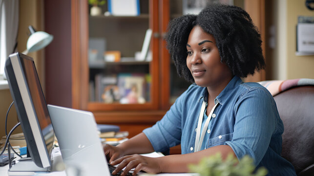 Mujer ejecutiva afroamericana trabajando en oficina
