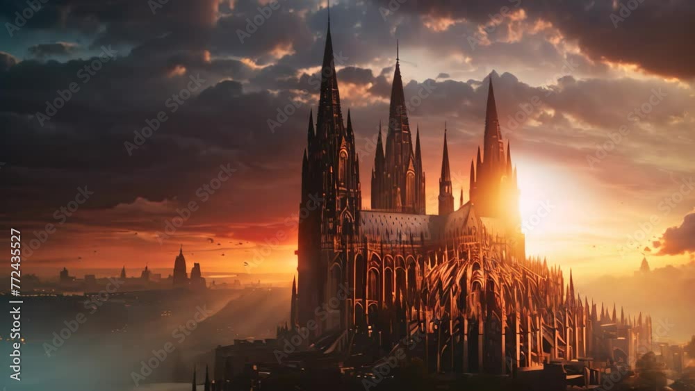 Canvas Prints Cathedral of Cologne at sunset, Germany, Europe. Digital painting, AI Generated