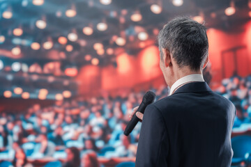 大勢の聴衆の前で話す男性