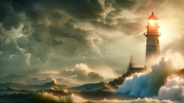 Lighthouse on stormy sea background. Elements of this image are furnished by NASA, AI Generated