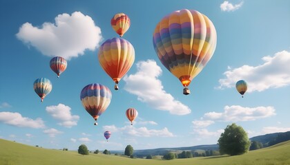 Colorful air balloons flying in the sky over clouds landscape