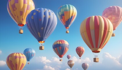 Obraz premium Colorful air balloons flying in the sky over clouds landscape