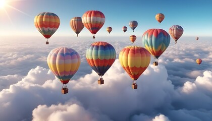 Fototapeta premium Colorful air balloons flying in the sky over clouds landscape