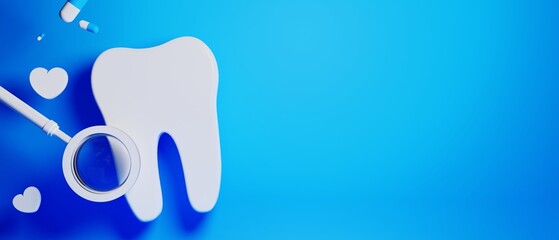 3d object illustration for dentist tooth with tools of medical health care for dental clinic hospital bussiness