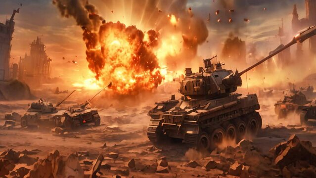 An image featuring a cluster of tanks buried in the dirt, emphasizing their placement and surroundings, Modern artillery and anti-aircraft guns on a battlefield, AI Generated