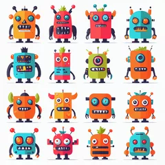 Deurstickers Monster set, Vibrant Flat Design: Playful Exaggerations of Colorful Monsters