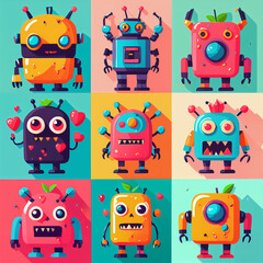 set, Vibrant Flat Design: Playful Exaggerations of Colorful Monsters