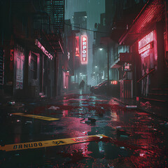 Dark Alleys and Silent Crimes: A Rain-soaked City's Untold Stories - obrazy, fototapety, plakaty