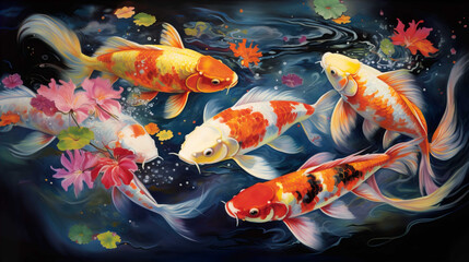 Colorful koi fish in a clear pond  Generate AI