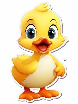 Cute bird - tiny yellow duckling on a plain white background.