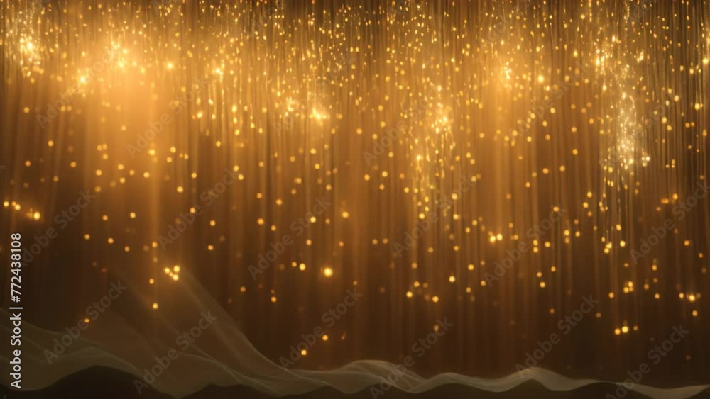 Poster golden glittering lights on a black background. christmas and new year background, a cascade of shim