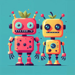 set, Vibrant Flat Design: Playful Exaggerations of Colorful Monsters