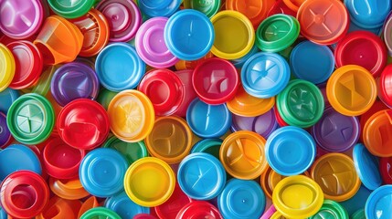 Colorful plastic caps background. Abstract background and texture for design, plastic background, Waste plastic bottle caps ready for recycling

