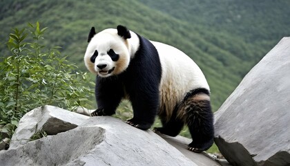 a giant panda exploring a rocky mountain terrain upscaled 7