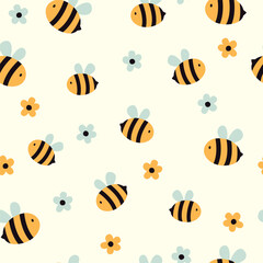 Seamless pattern with bee and daisy. Childish background. Vector illustration. It can be used for wallpapers, wrapping, cards, patterns for clothes and others. - obrazy, fototapety, plakaty