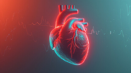 ECG abstract backgrounds with human heart - obrazy, fototapety, plakaty