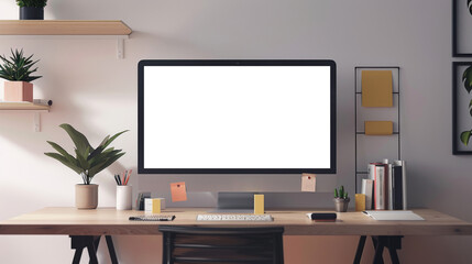 Mockup blank screen computer desktop at home. Generative AI