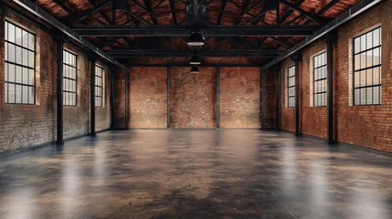 Fotobehang Industrial loft style, empty old warehouse, grunge background design made from old bricks. © John_Doo78