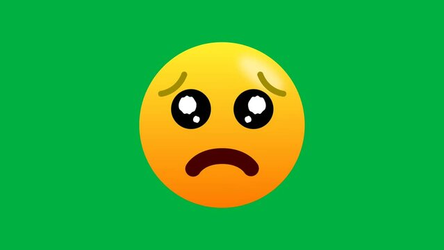 Crying and sad face emoji animation on green screen. Crying face with tearful eyes emoji on green screen.