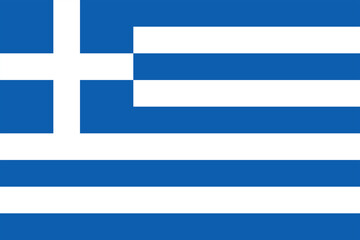 Flag of Greece. Horizontal blue and white stripes. In the roof there is an image of a straight (Greek) white cross. State symbol of the Hellenic Republic. Isolated vector illustration.