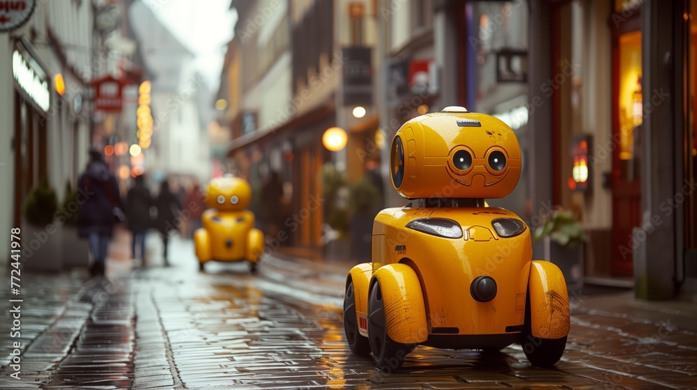 Poster autonomous delivery robots navigating a wet urban street