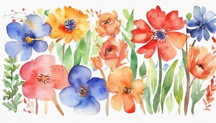 Watercolor illustration. Beautiful watercolor flowers on a white background