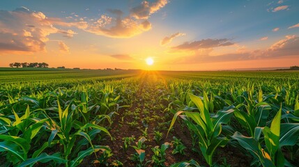 Sun Setting Over Wheat Field