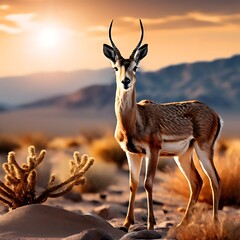antelope in the sunset - obrazy, fototapety, plakaty