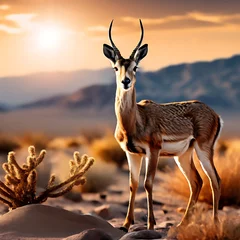 Afwasbaar Fotobehang Antilope antelope in the sunset