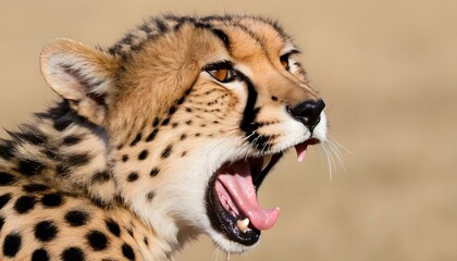 A Cheetah With Its Tongue Flicking Out Tasting Th