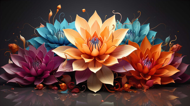   flower lotus , yoga symbols , rainbow colorfull  , Generate AI