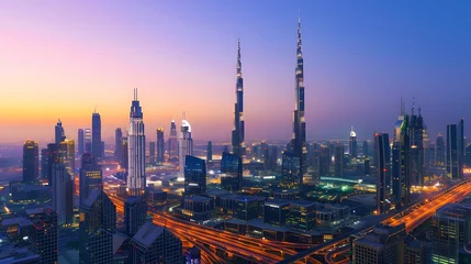 Foto op Plexiglas Bustling cityscape dominated by towering skyscrapers in the vibrant skyline AI Image © dekreatif