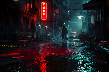 Dark Alleys and Silent Crimes: A Rain-soaked City's Untold Stories - obrazy, fototapety, plakaty