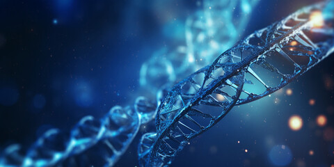 Blue Glowing DNA Double Helix Scientific Concept
 - obrazy, fototapety, plakaty