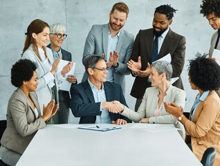 young business people meeting office handshake hand shake shaking hands teamwork group contract...
