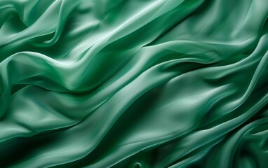Lush folds of luxurious emerald green satin fabric draping sensually, highlighting the rich texture and elegant sheen. - obrazy, fototapety, plakaty