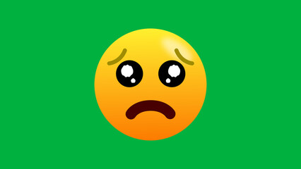 very sad and unhappy mood emoji illustration on green background. cute crying emoji expression.