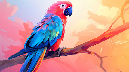illustration of a parrot with a long tail and colorful feathers, flying  Generate AI