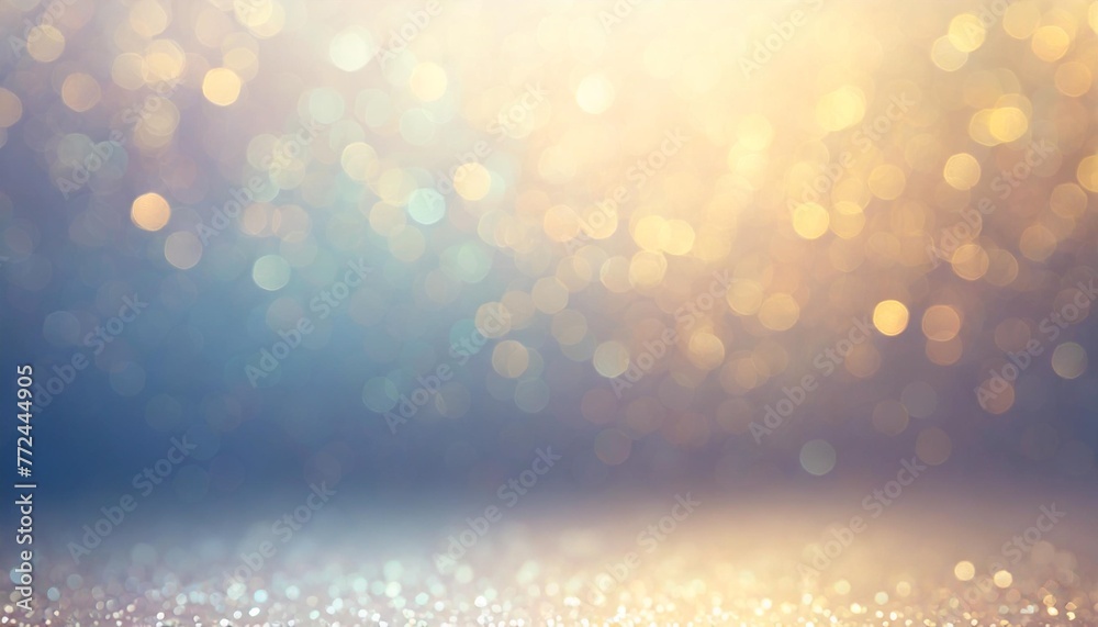 Wall mural background of abstract gold blue and silver glitter lights defocused