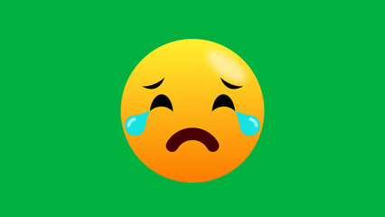 very sad and crying emoji illustration isolated on green background.