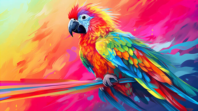 illustration of a parrot with a long tail and colorful feathers, flying  Generate AI